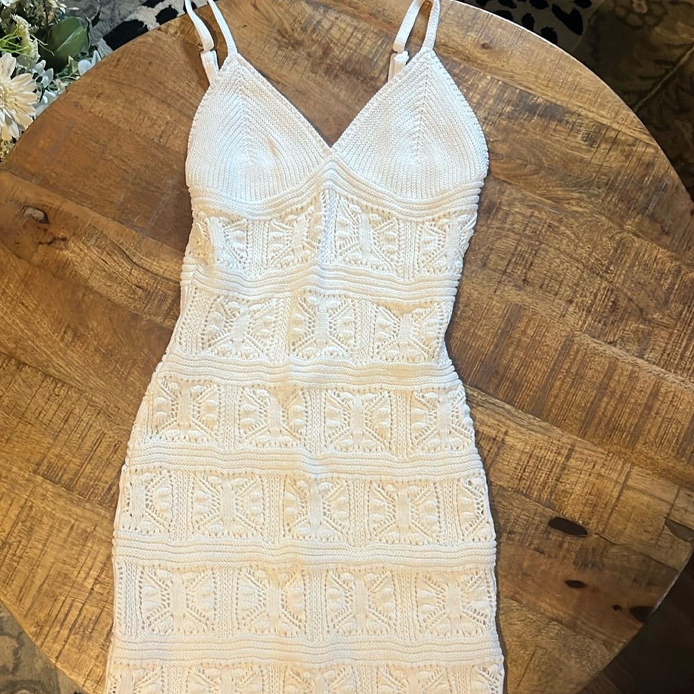 White knit vacation mini dress